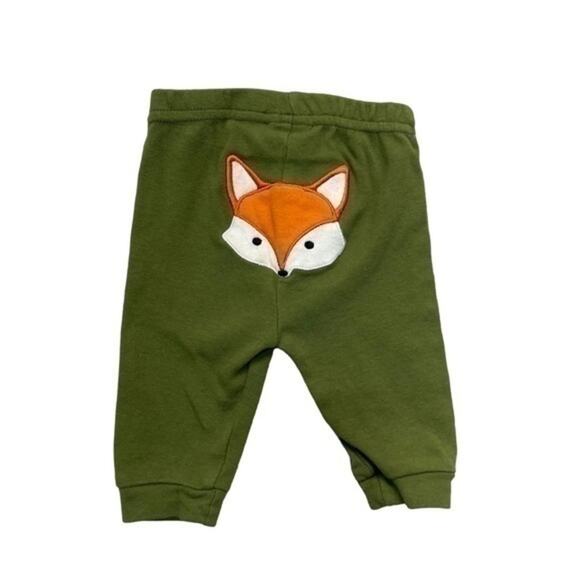 CJP Baby Olive Green Fox Jogger Pants 0-3 Months Cute Appliqué Bottoms - Picture 2 of 6